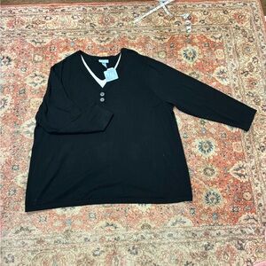 Liz & Me Black V-Neck Sweater with White Trim